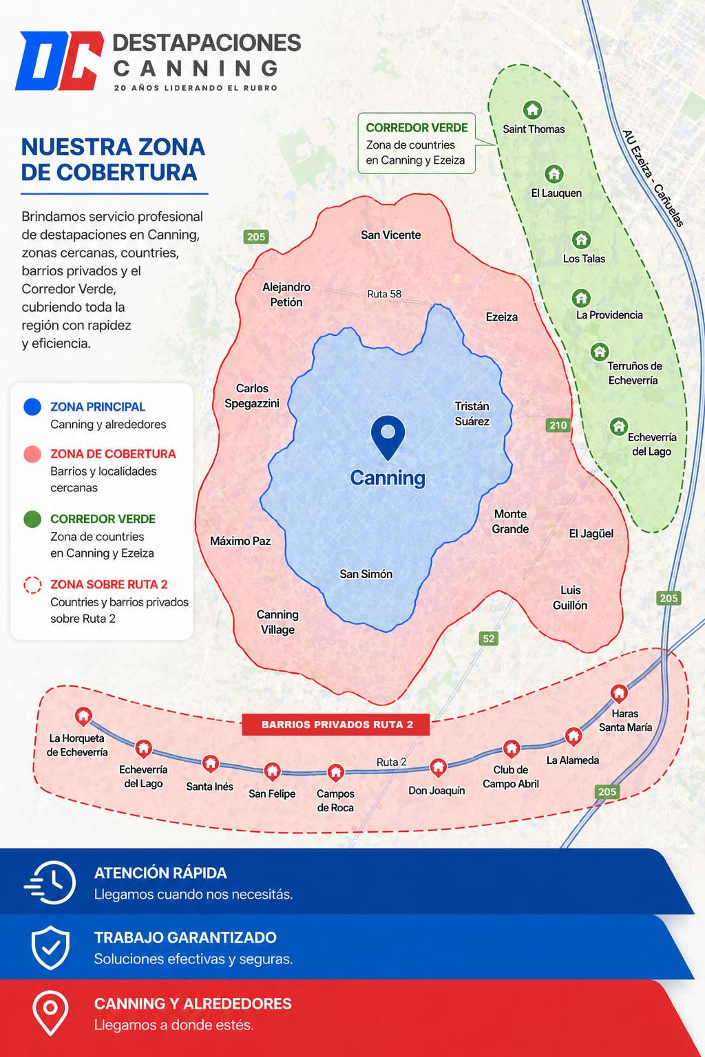 Mapa de cobertura de Destapaciones Canning