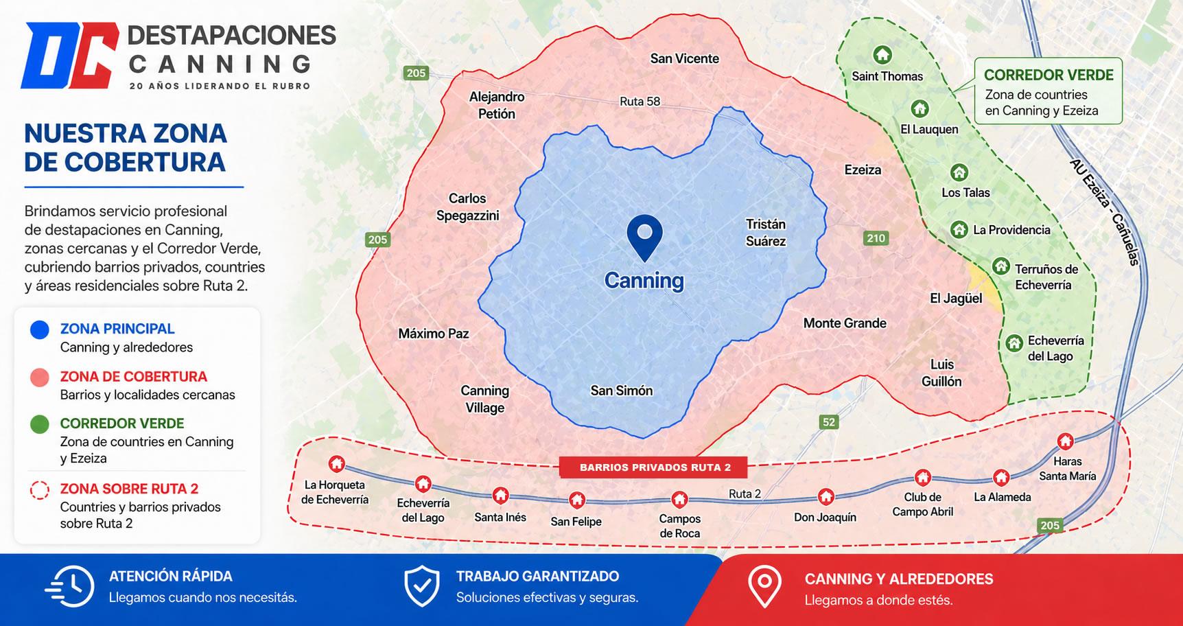 Mapa de cobertura de Destapaciones Canning